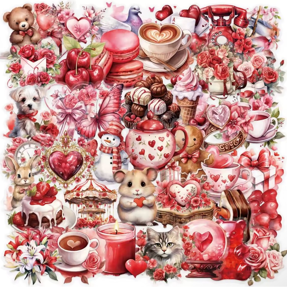 50 Charming Red and Pink Stickers